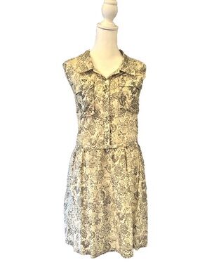 J. CREW Ivory and Metallic Silver Floral Pattern Sleeveless Dress - Size 8
